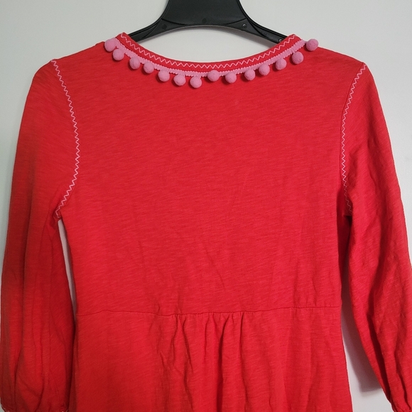 Boden Carina Womens 6 Mini Shirt Dress Red Pink Pom Pom Boho Festival Cotton - Picture 9 of 11